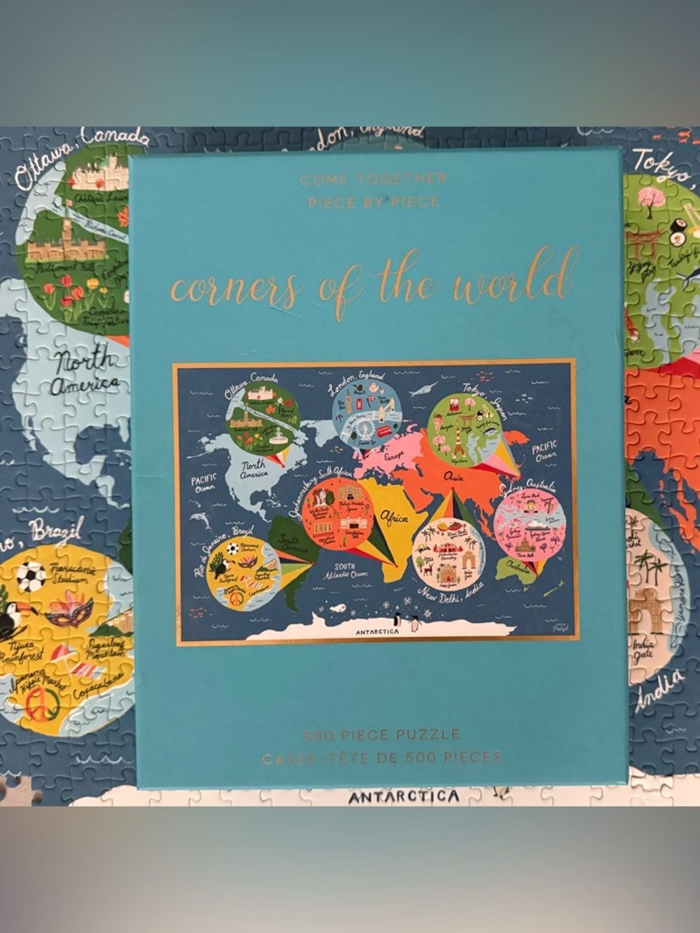Corners of the World Teal 500-Piece Jigsaw Puzzle - Unbranded
